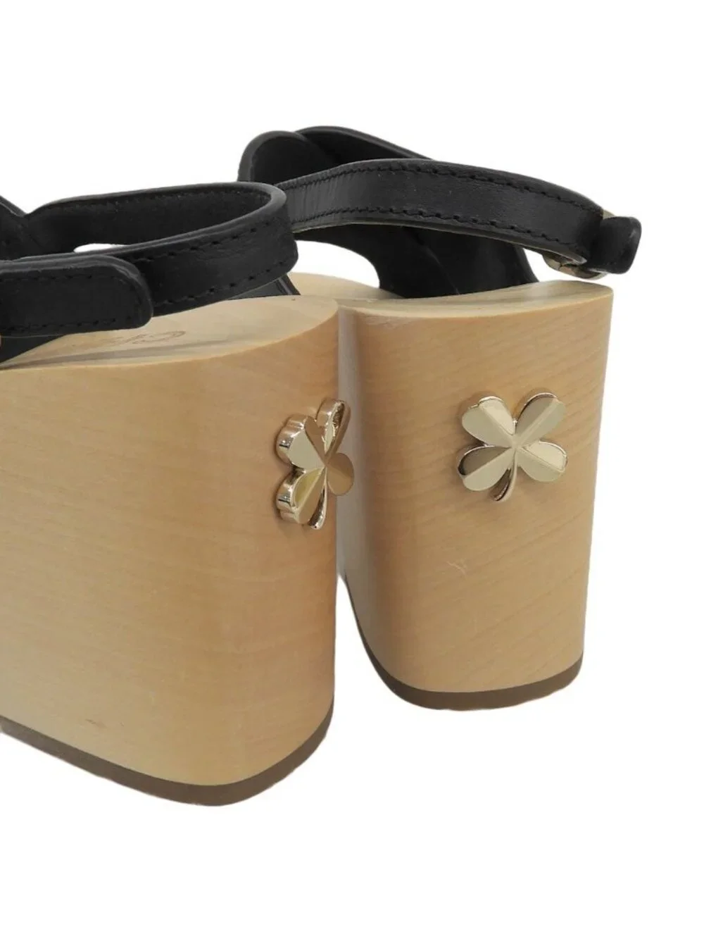 Chanel CC Logo Wood Wedge Sole Sandals 34 Black Almost Kids